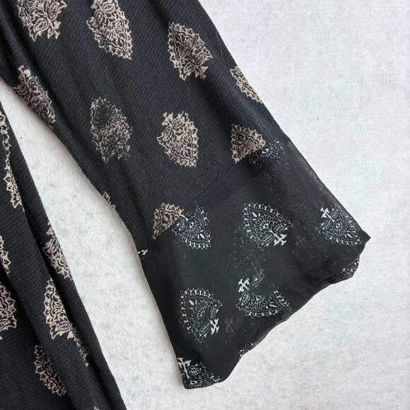 Lucky Brand 3/4 Bell Sleeve Tunic Top Women's 2X Plus Peasant Boho Damask Linen - Picture 5 of 11